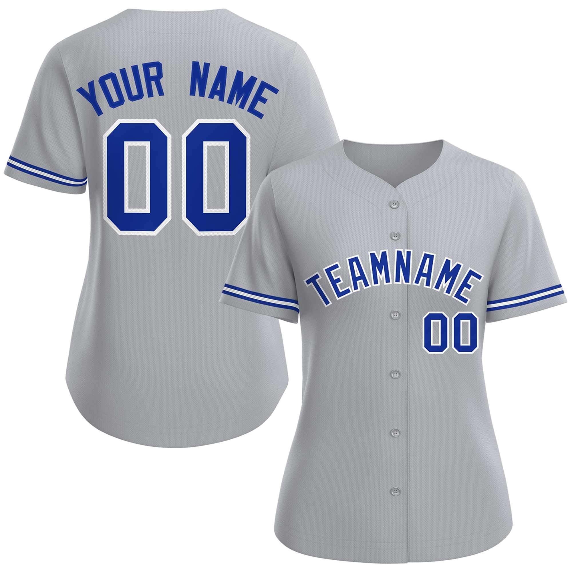 Maillot de baseball de style classique gris royal blanc personnalisé pour femmes