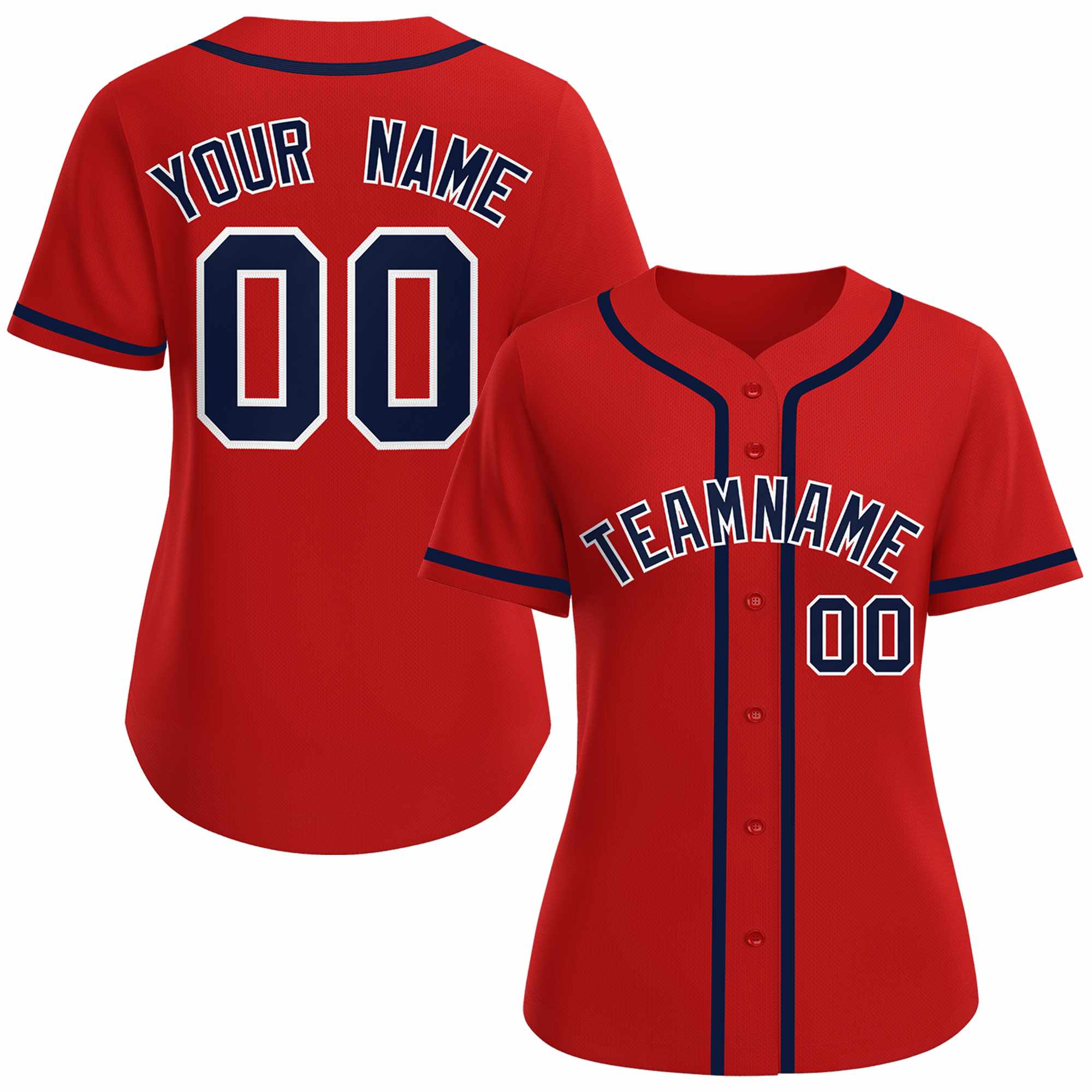 Maillot de baseball de style classique rouge marine blanc personnalisé pour femmes