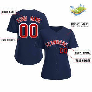 Maillot de baseball de style classique personnalisé bleu marine rouge blanc pour femmes