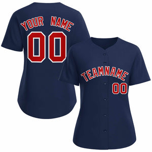 Maillot de baseball de style classique personnalisé bleu marine rouge blanc pour femmes