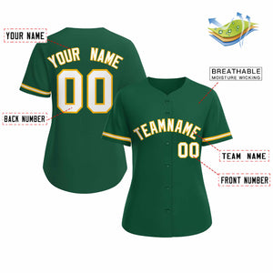 Custom Green White Gold Classic Style Baseball Jersey for Women