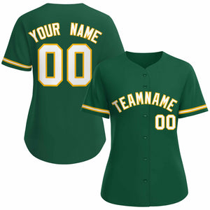 Custom Green White Gold Classic Style Baseball Jersey for Women