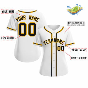 Maillot de baseball personnalisé de style classique en or blanc et noir pour femmes