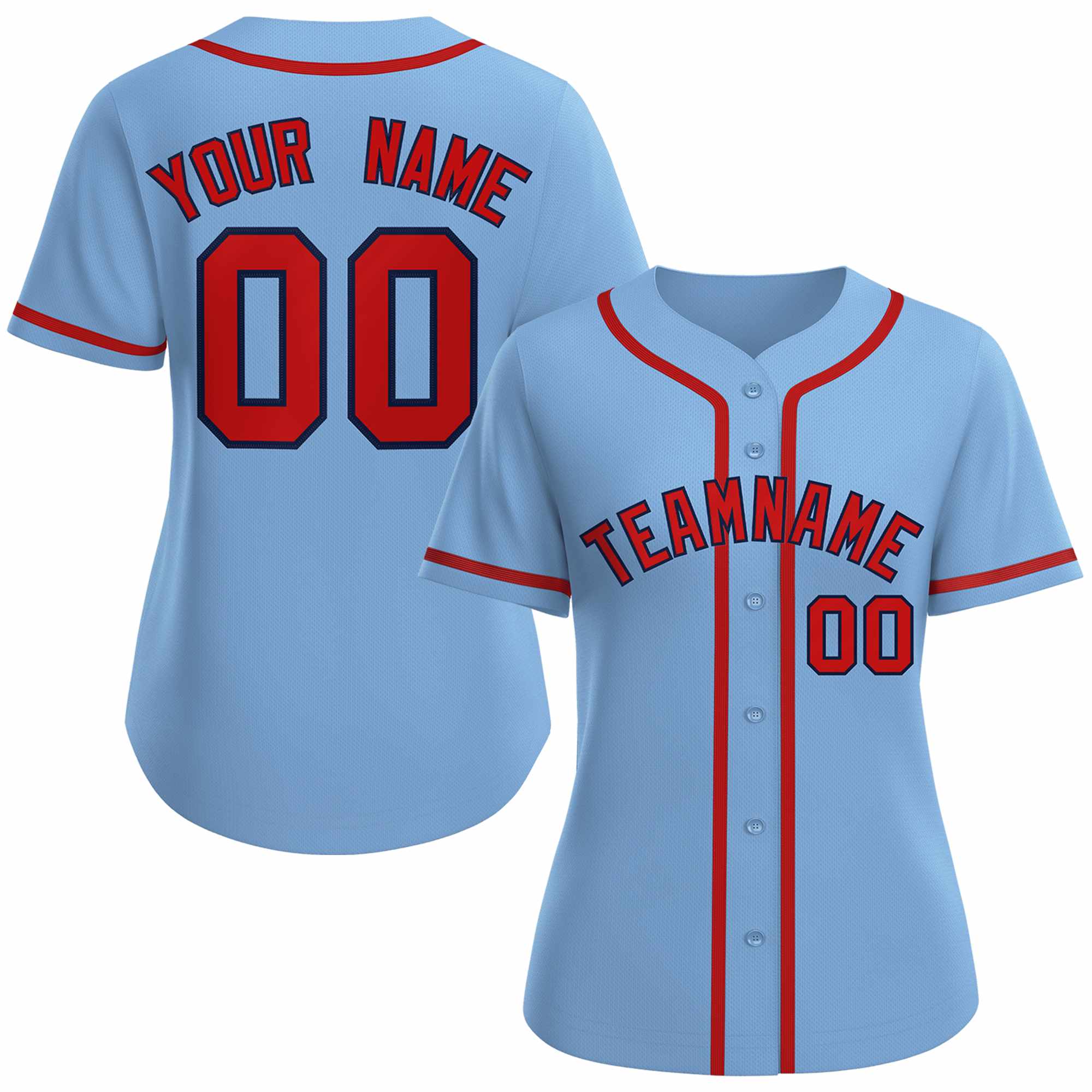 Maillot de baseball de style classique personnalisé bleu clair rouge marine pour femmes