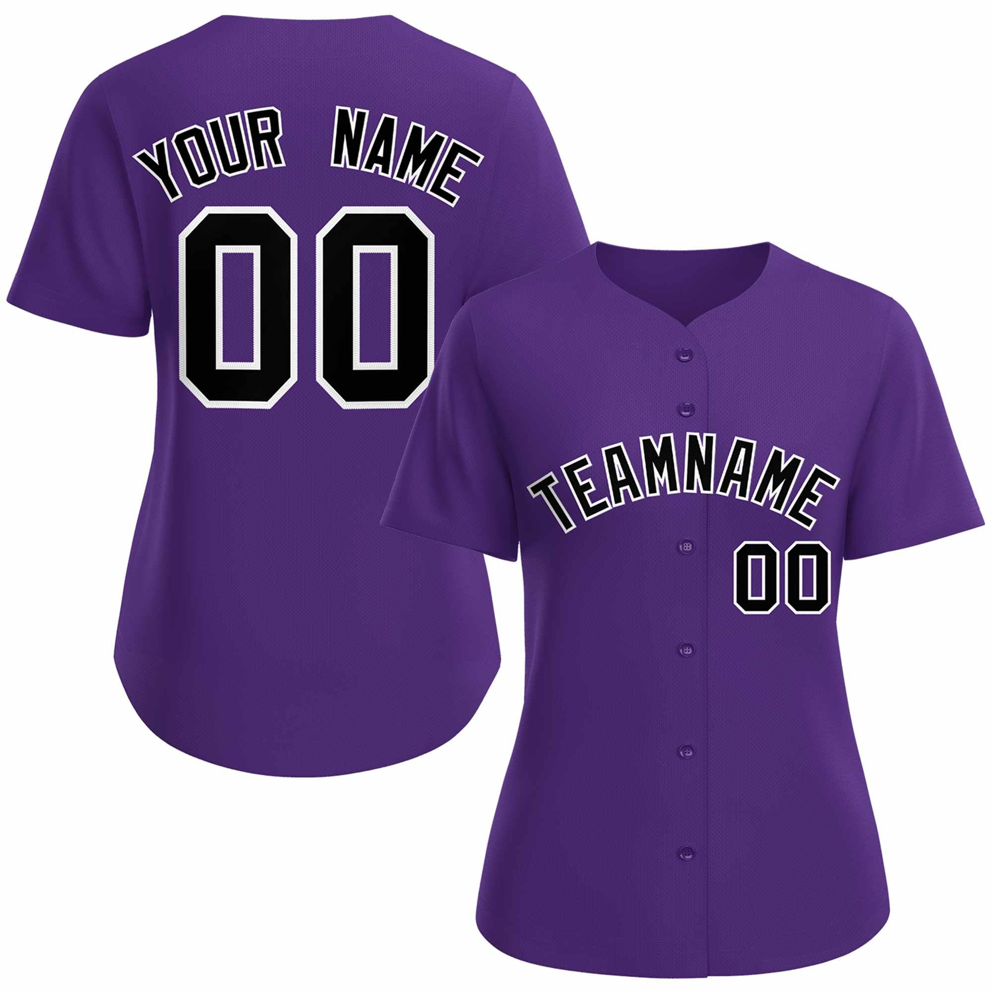 Custom Purple Black White Classic Style Baseball Jersey for Women