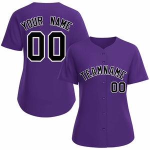 Custom Purple Black White Classic Style Baseball Jersey for Women