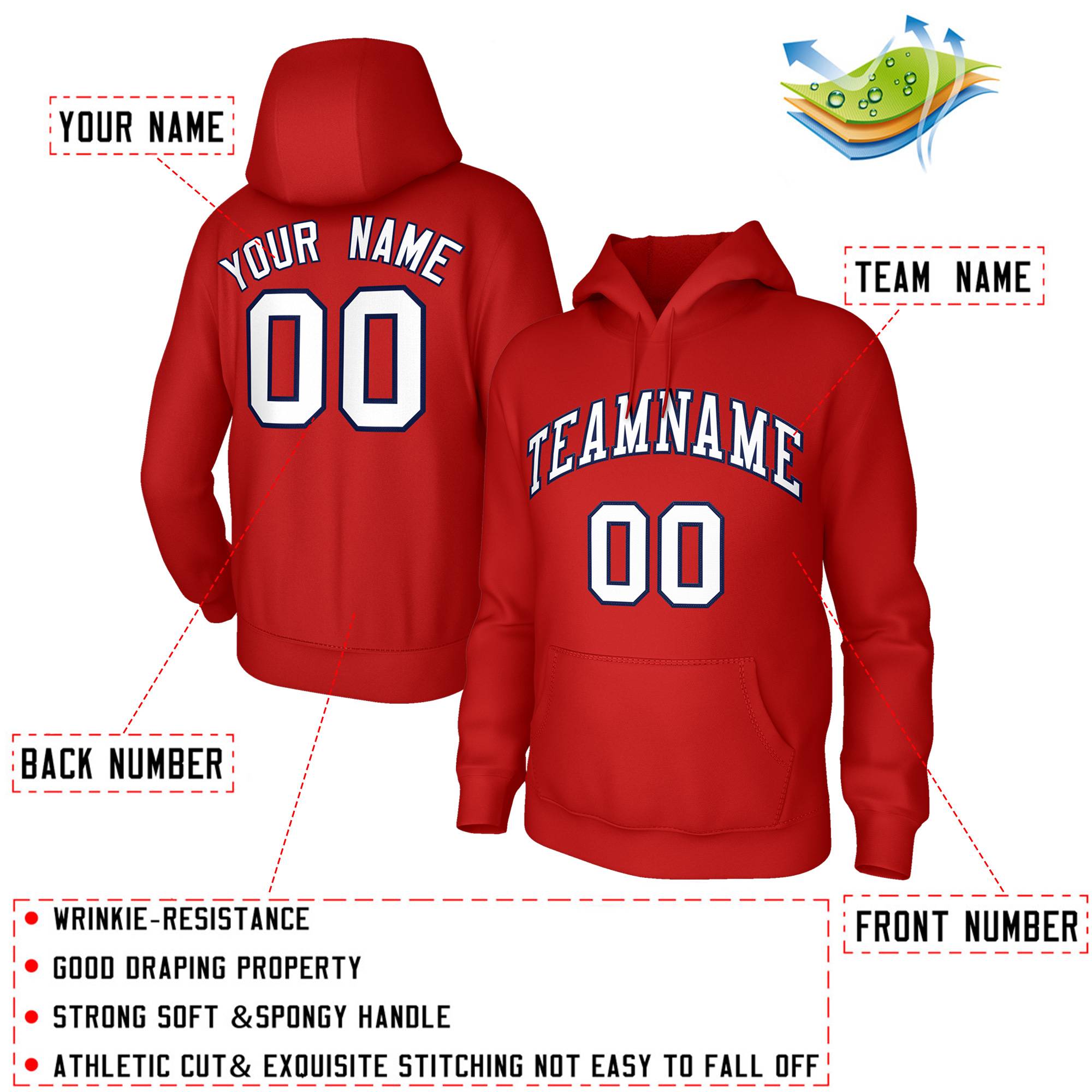 Custom Red White-Navy Classic Style Sweatshirt Fashion Hoodie Uniform