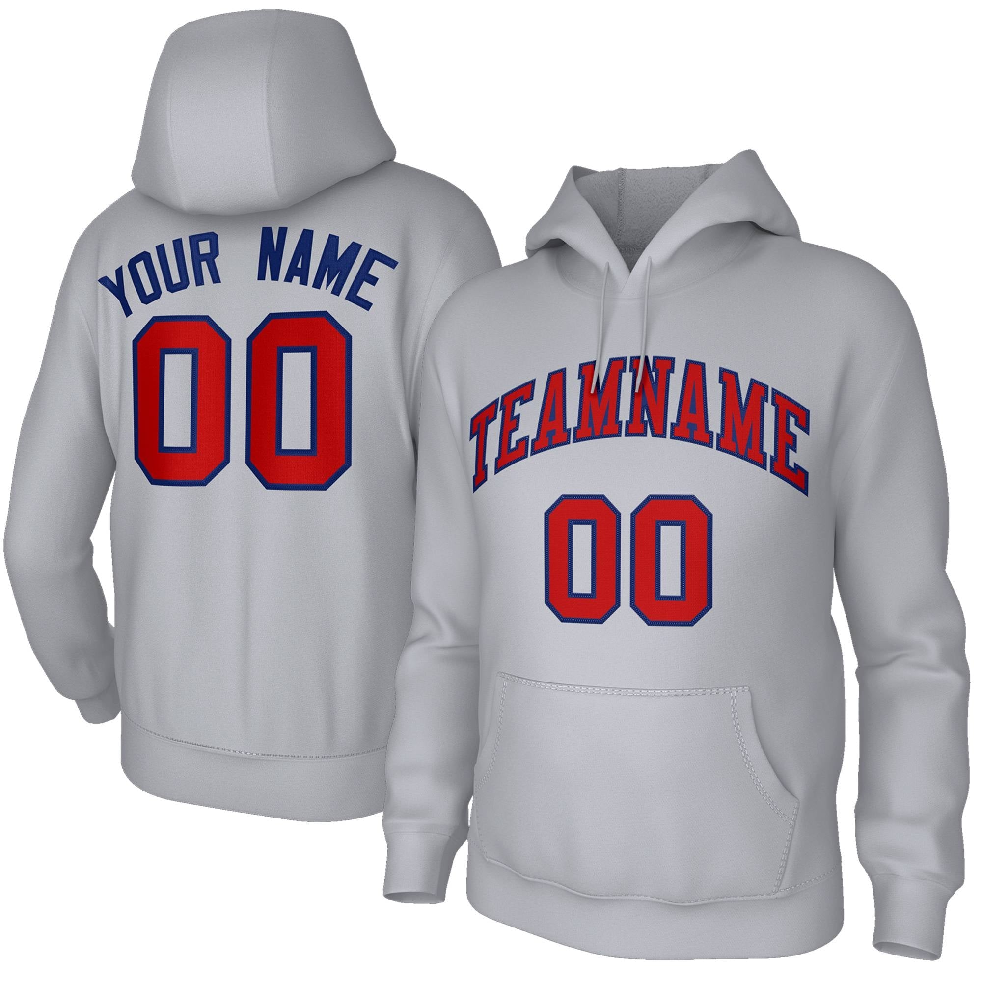 Custom Gray Red-Navy Classic Style Pullover Fashion Hoodie Uniform