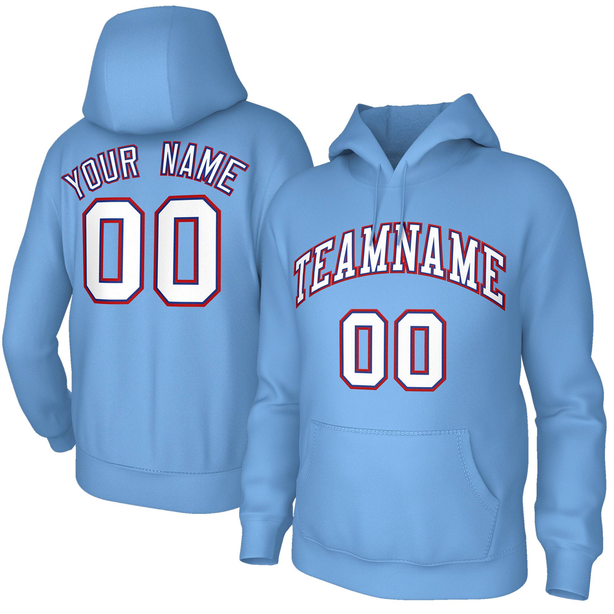 Custom Light Blue White-Red Sport Classic Style Pullover Fashion Hoodie Uniform