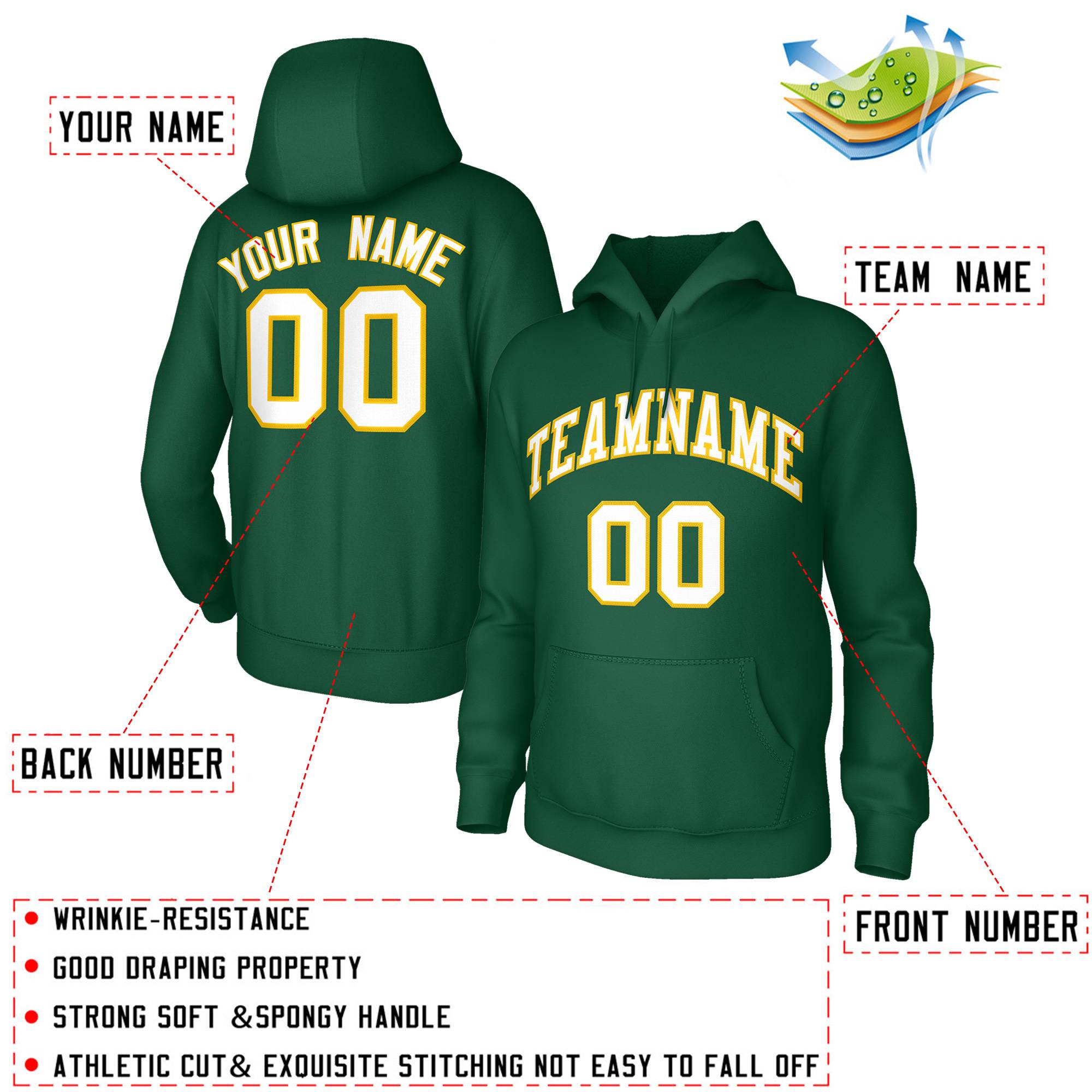 Custom Green Soft Sport Classic Style Pullover Fashion Hoodie Uniform