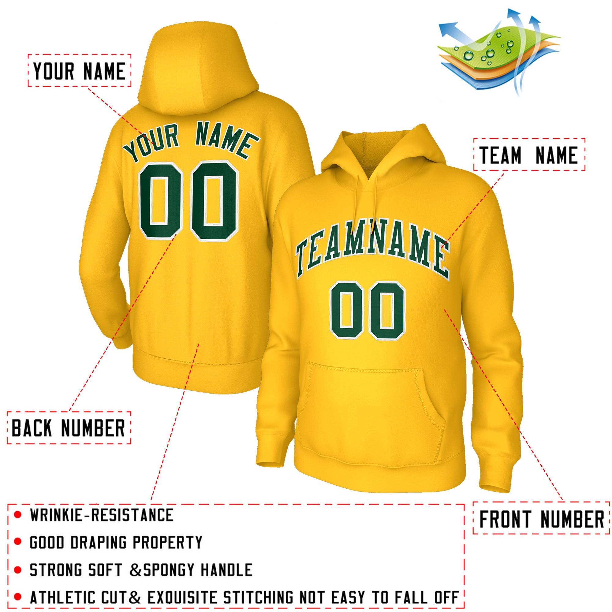 Custom Yellow Green-White Classic Style Hoodie Pullover Fashion Uniform