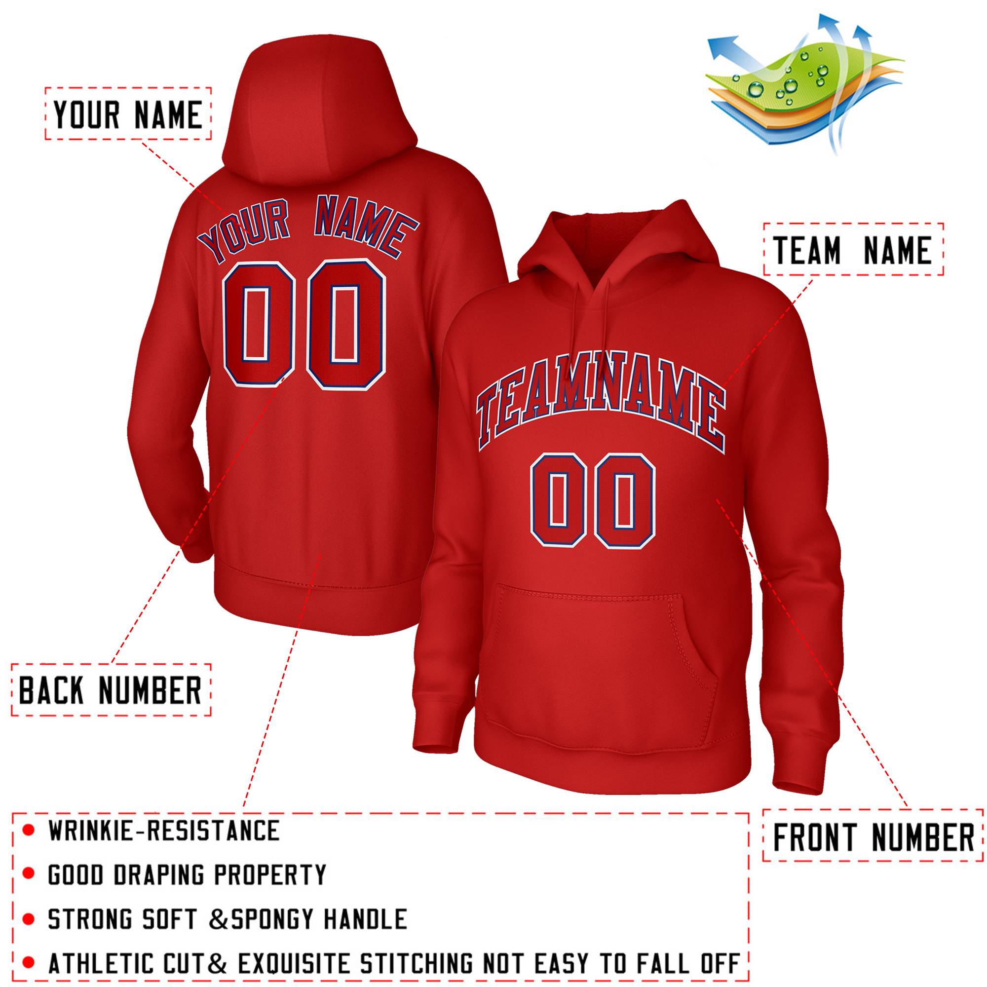 Custom Classic Style Hoodie Fashion Red Athletic Pullover Sweatshirt