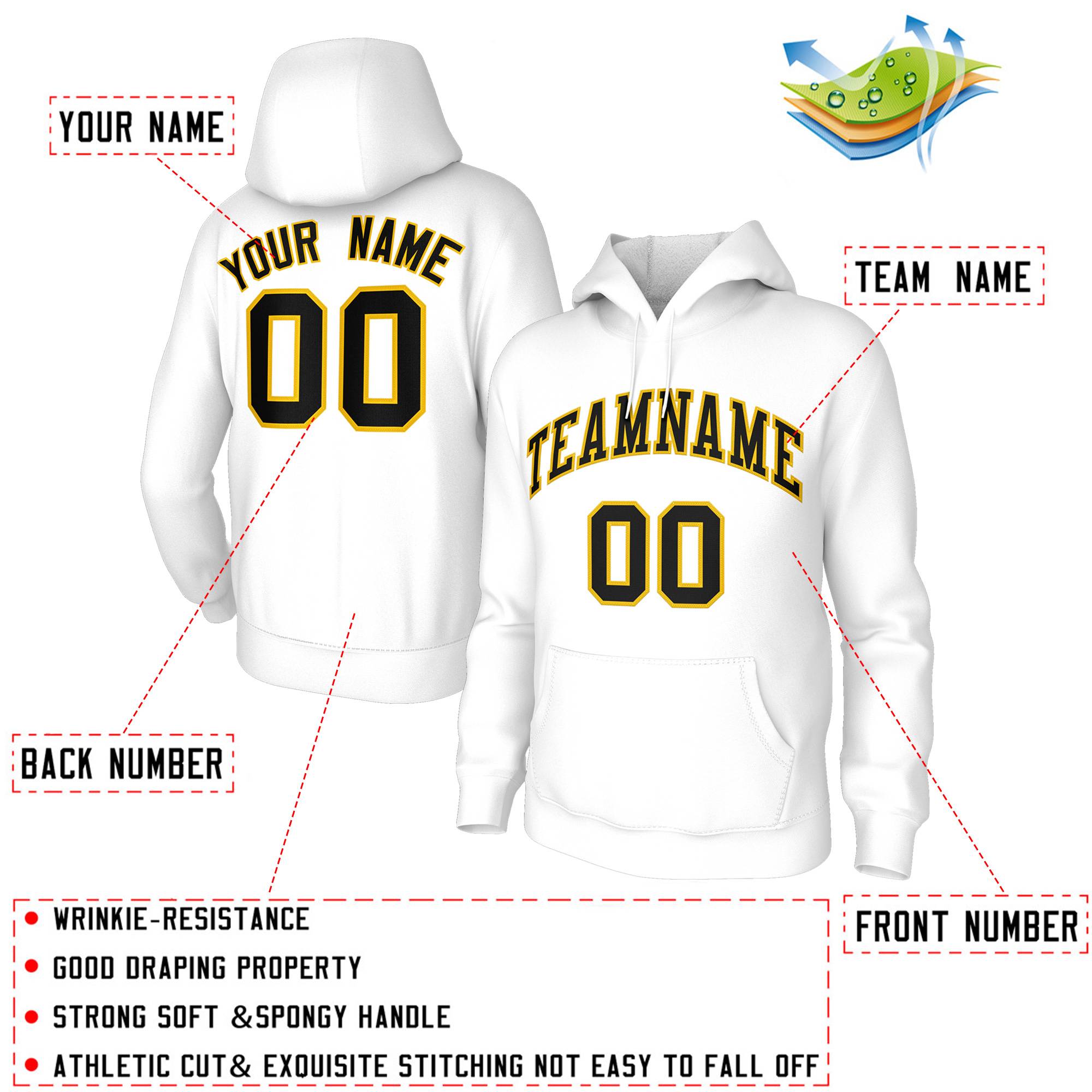 Custom Classic Style White Hoodie Fashion Athletic Pullover Sweatshirt