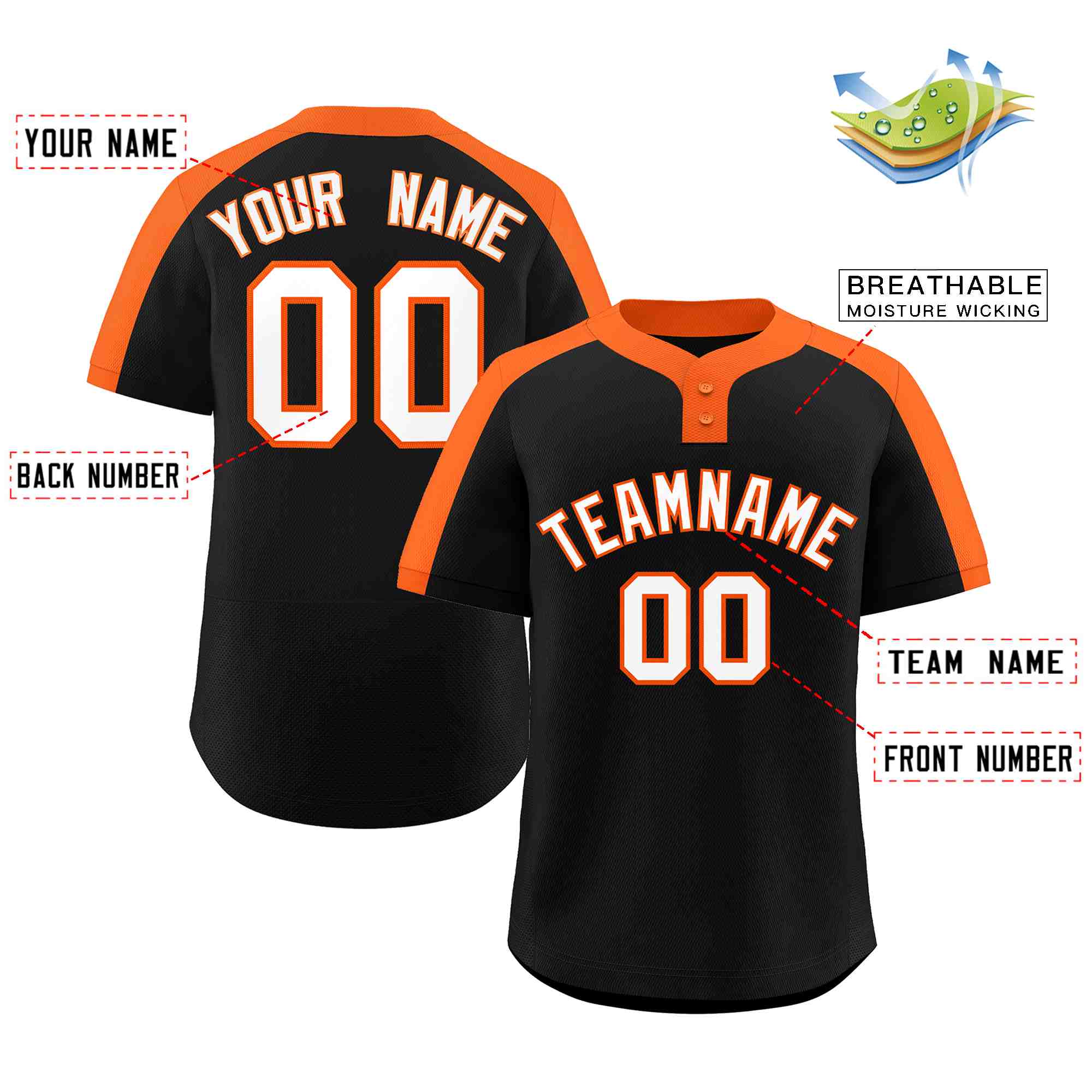 Custom Black White-Orange Classic Style Authentic Two-Button Baseball Jersey