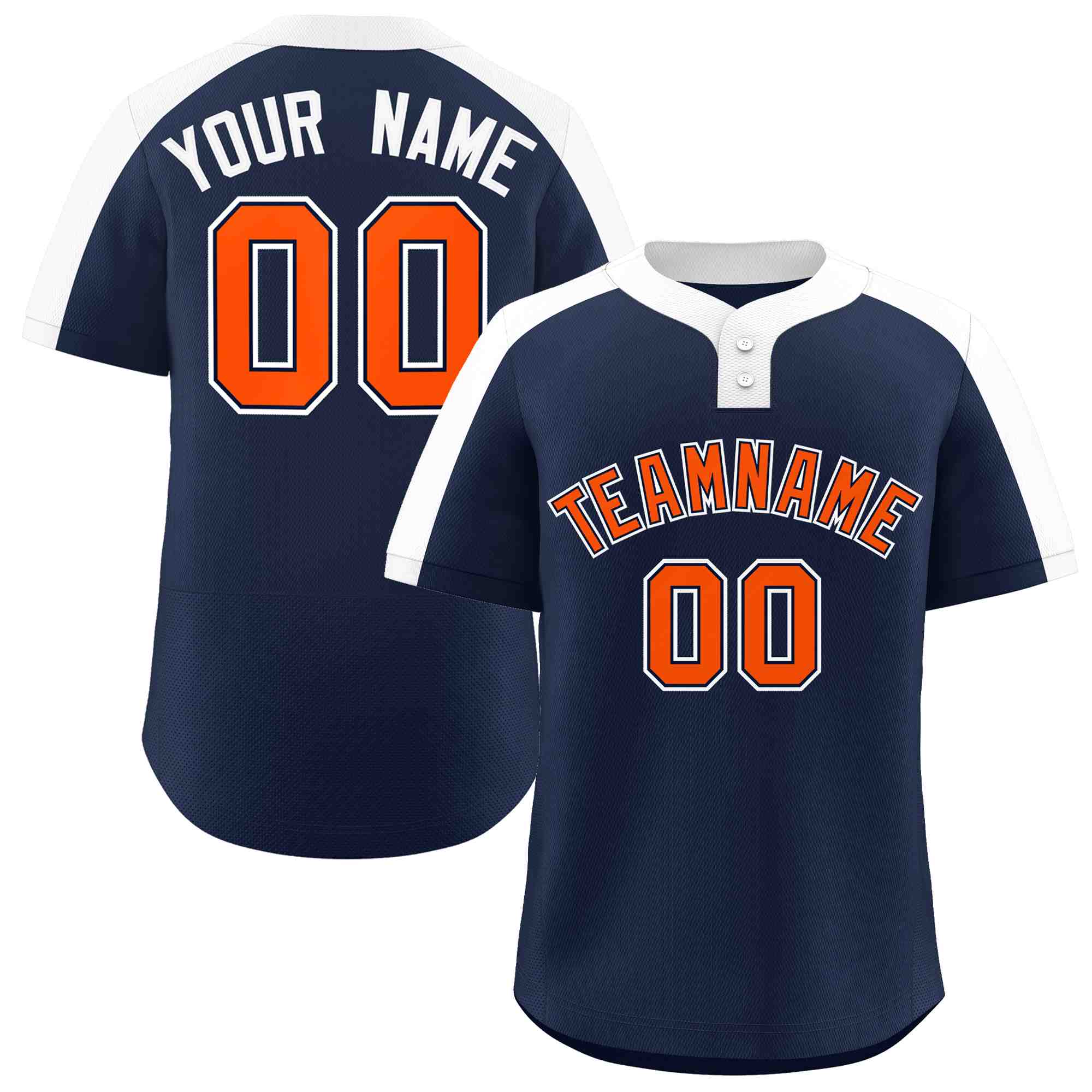 Maillot de baseball personnalisé à deux boutons, style classique, Orange-marine, personnalisé