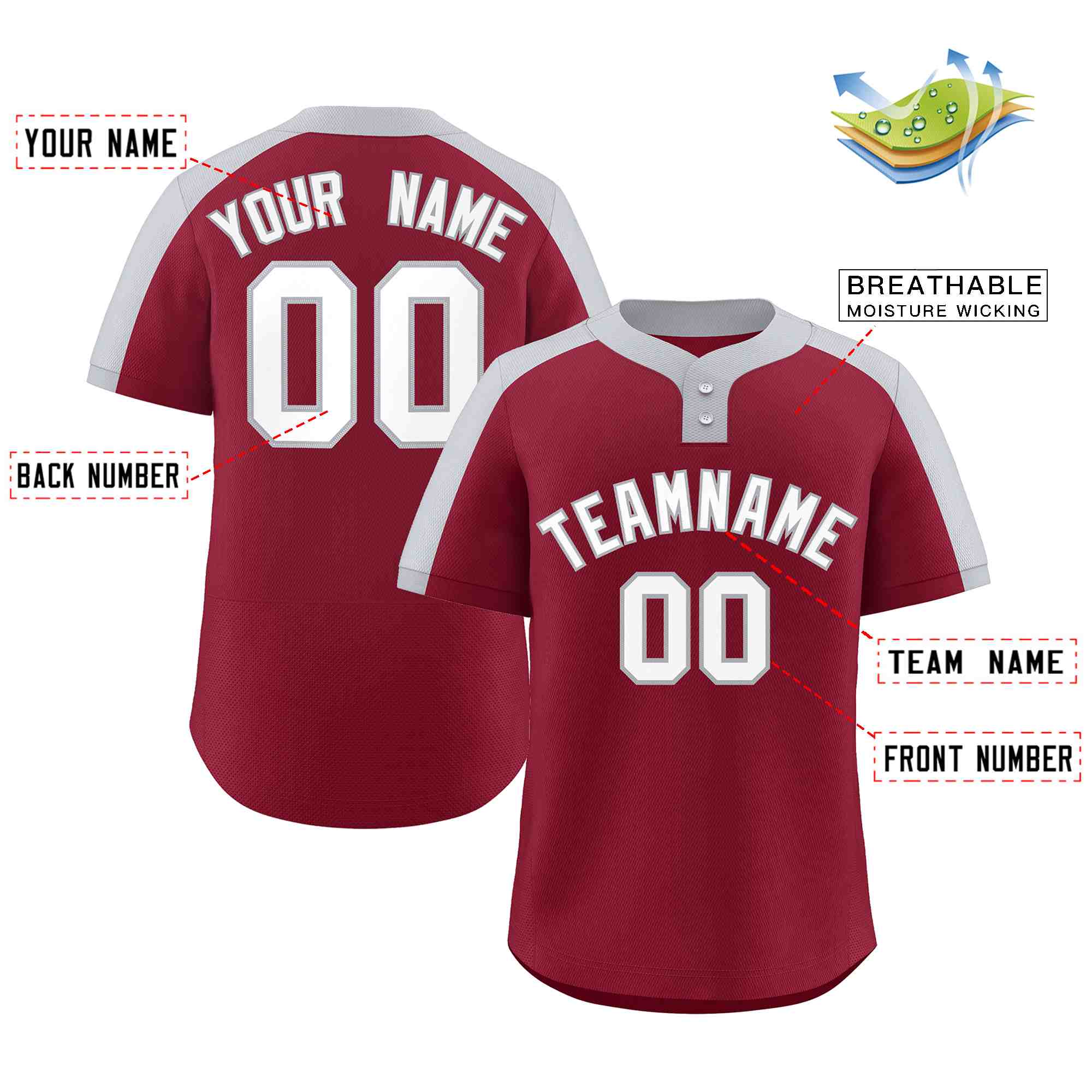 Custom Crimson White-Gray Classic Style Authentic Two-Button Baseball Jersey