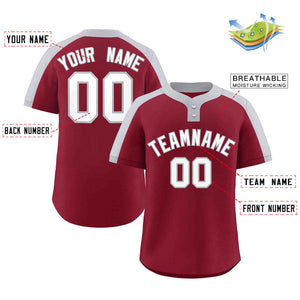 Custom Crimson White-Gray Classic Style Authentic Two-Button Baseball Jersey