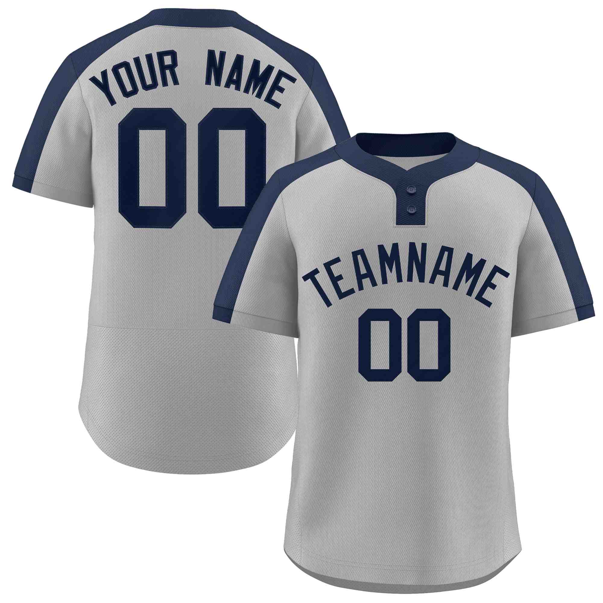 Maillot de baseball authentique à deux boutons de style classique gris marine personnalisé