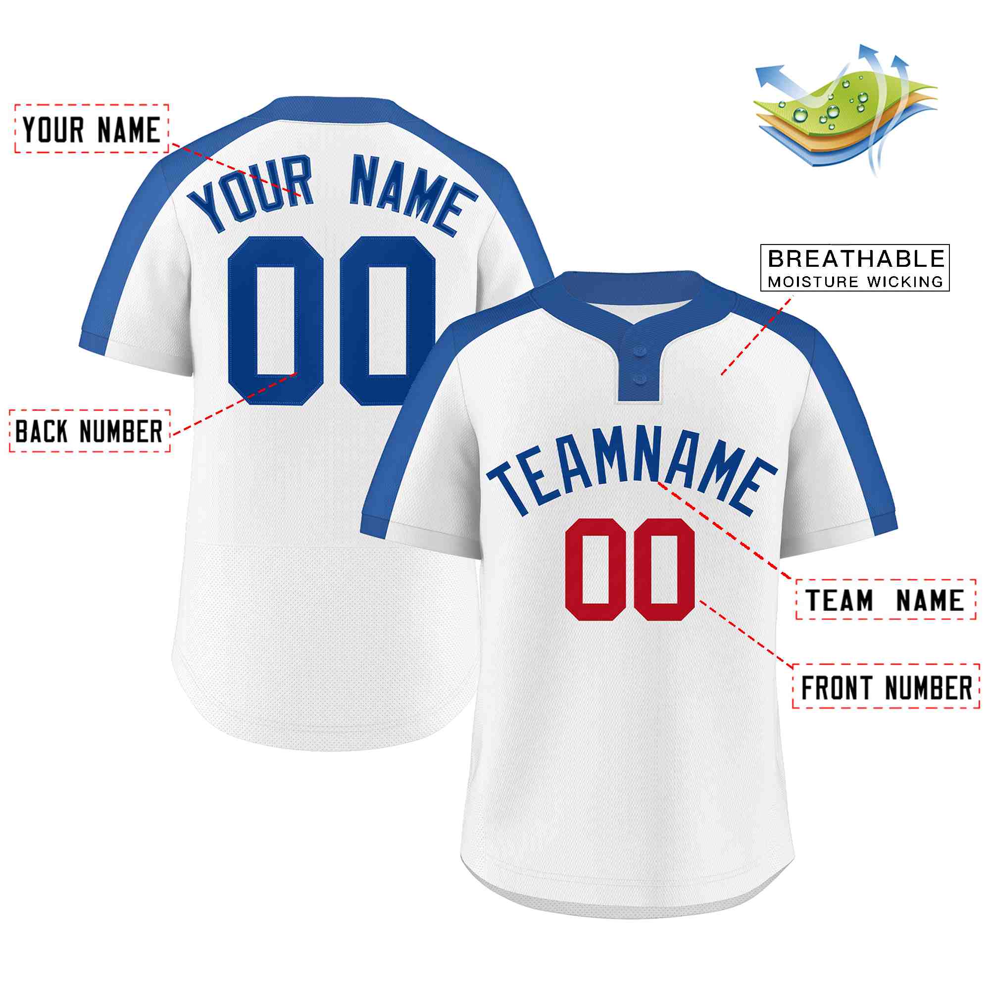 Custom White Royal Classic Style Authentic Two-Button Baseball Jersey