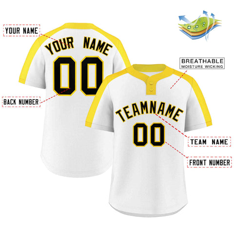 Custom White Black-Gold Classic Style Authentic Two-Button Baseball Jersey