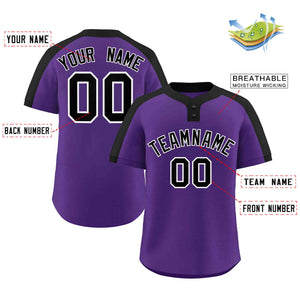 Maillot de baseball authentique à deux boutons, personnalisé, violet, noir et blanc, style classique