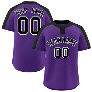 Maillot de baseball authentique à deux boutons, personnalisé, violet, noir et blanc, style classique