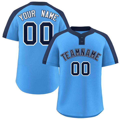 Custom Powder Blue Navy-White Classic Style Authentic Two-Button Baseball Jersey