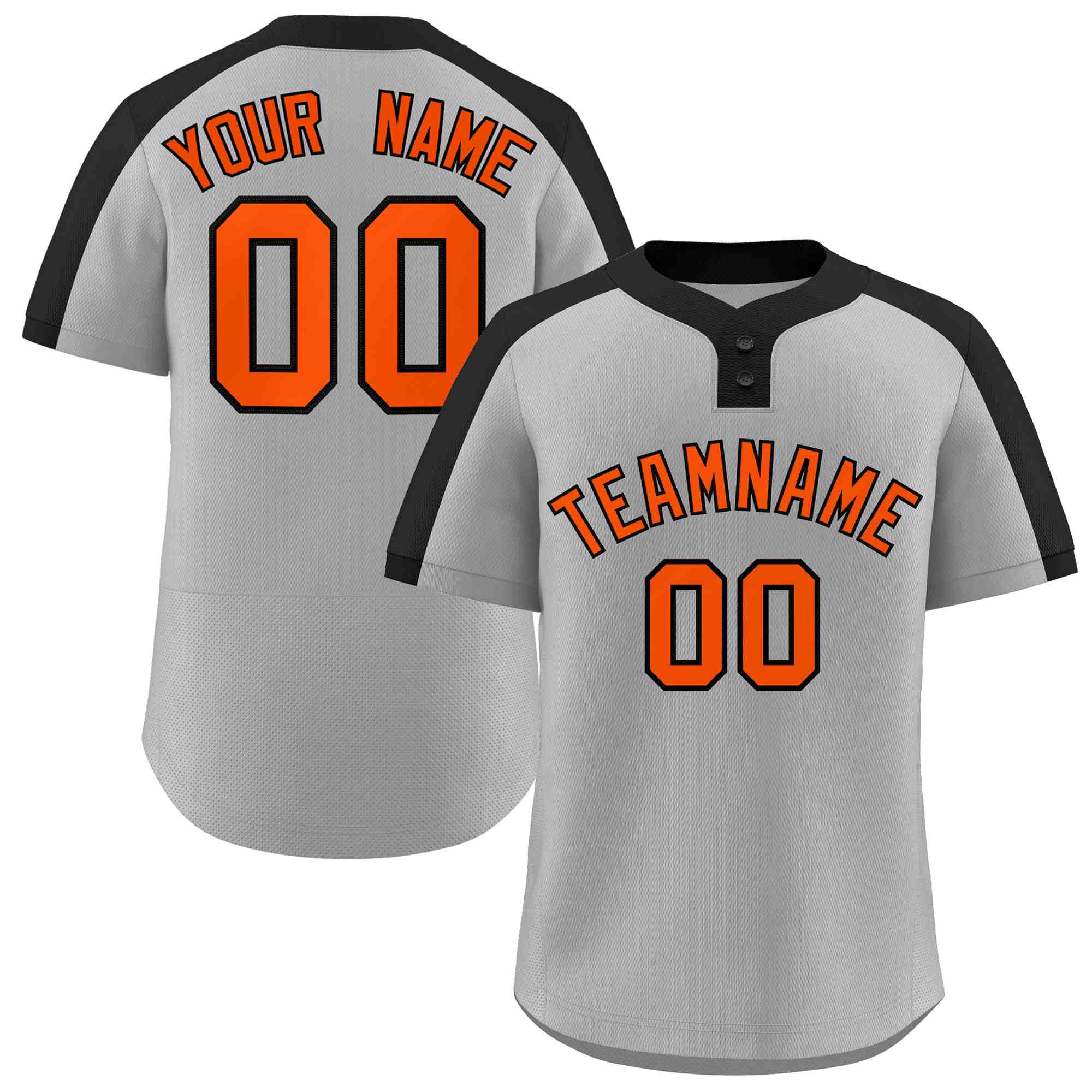 Maillot de baseball personnalisé à deux boutons, gris, orange-noir, style classique, authentique