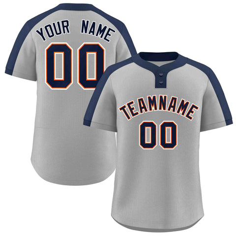 Custom Gray Navy-Orange Classic Style Authentic Two-Button Baseball Jersey