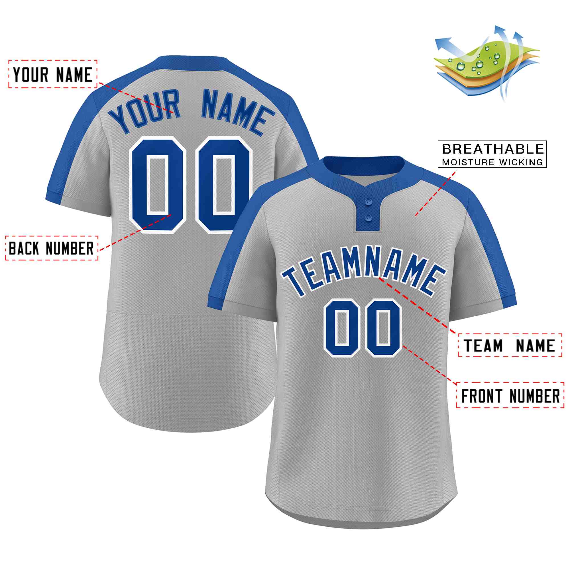 Custom Gray Royal-White Classic Style Authentic Two-Button Baseball Jersey