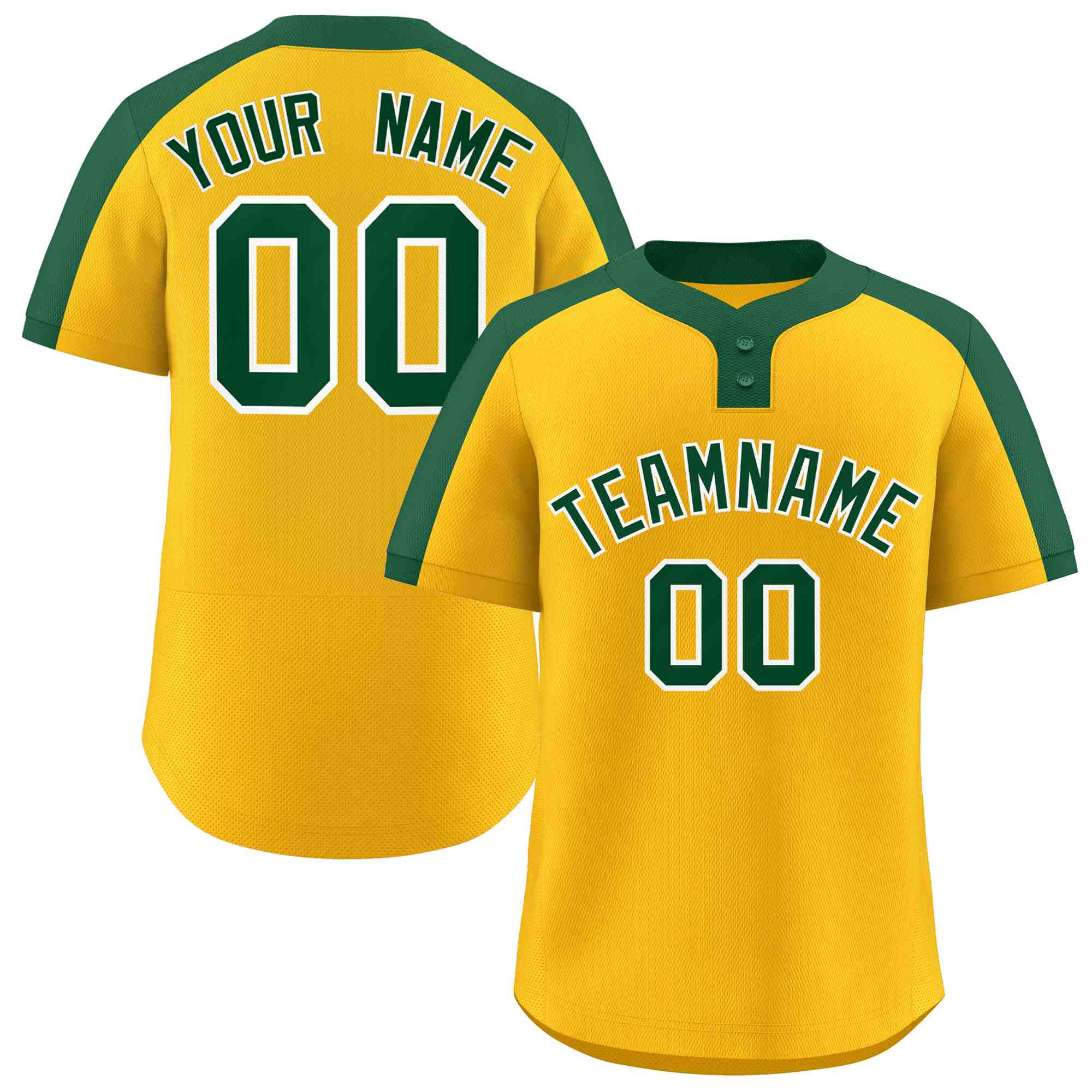 Custom Gold Green-White Classic Style Authentic Two-Button Baseball Jersey