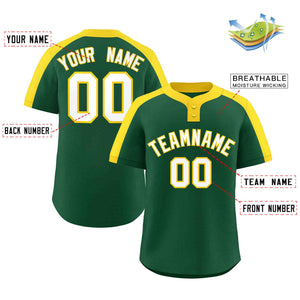 Custom Green White-Gold Classic Style Authentic Two-Button Baseball Jersey