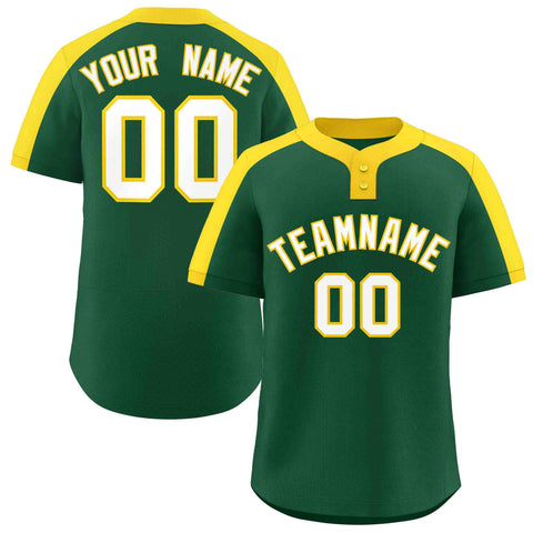 Custom Green White-Gold Classic Style Authentic Two-Button Baseball Jersey
