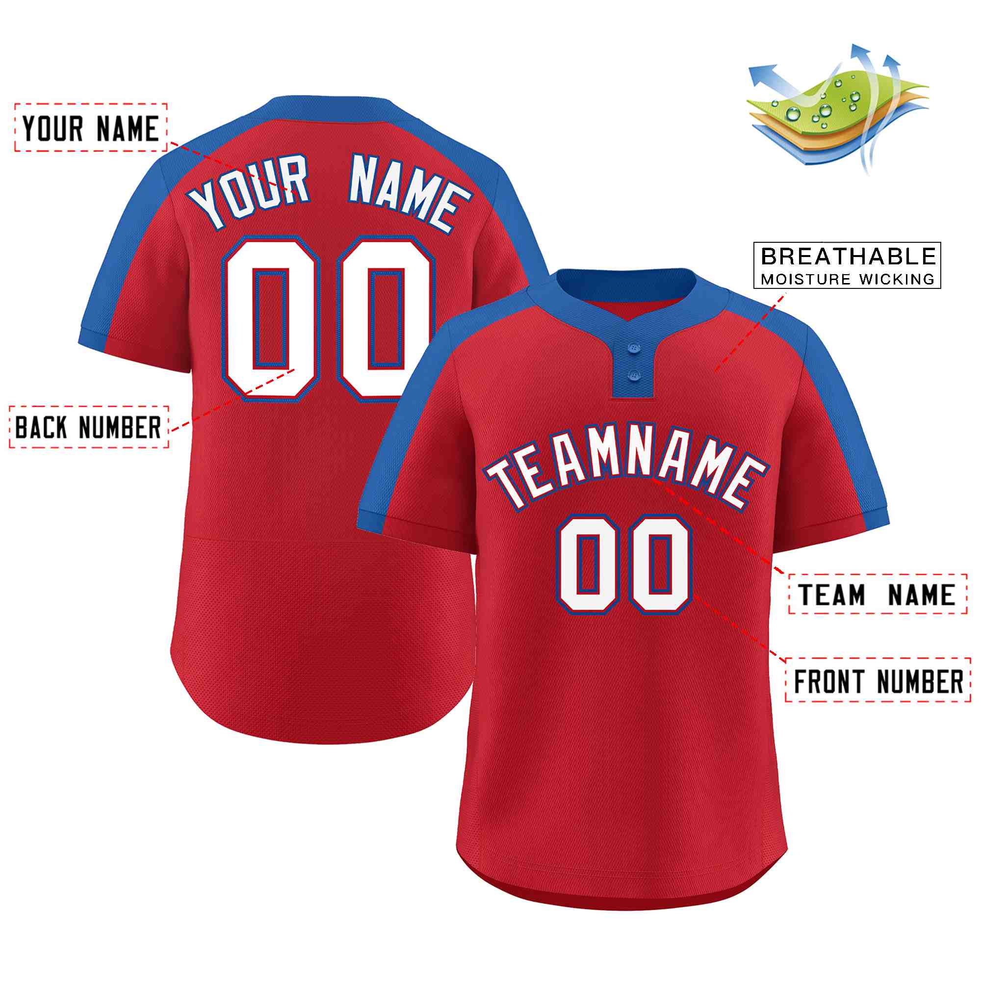 Custom Red White-Red Classic Style Authentic Two-Button Baseball Jersey