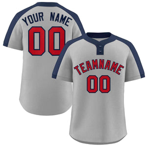 Custom Gray Red-Navy Classic Style Authentic Two-Button Baseball Jersey