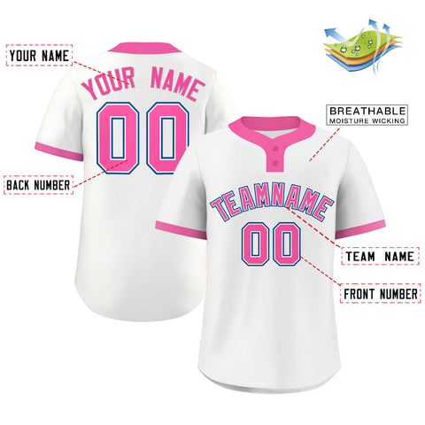 Custom White Pink-Royal Classic Style Authentic Two-Button Baseball Jersey