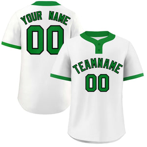 Maillot de baseball authentique à deux boutons, personnalisé, blanc, vert-noir, style classique, Kelly