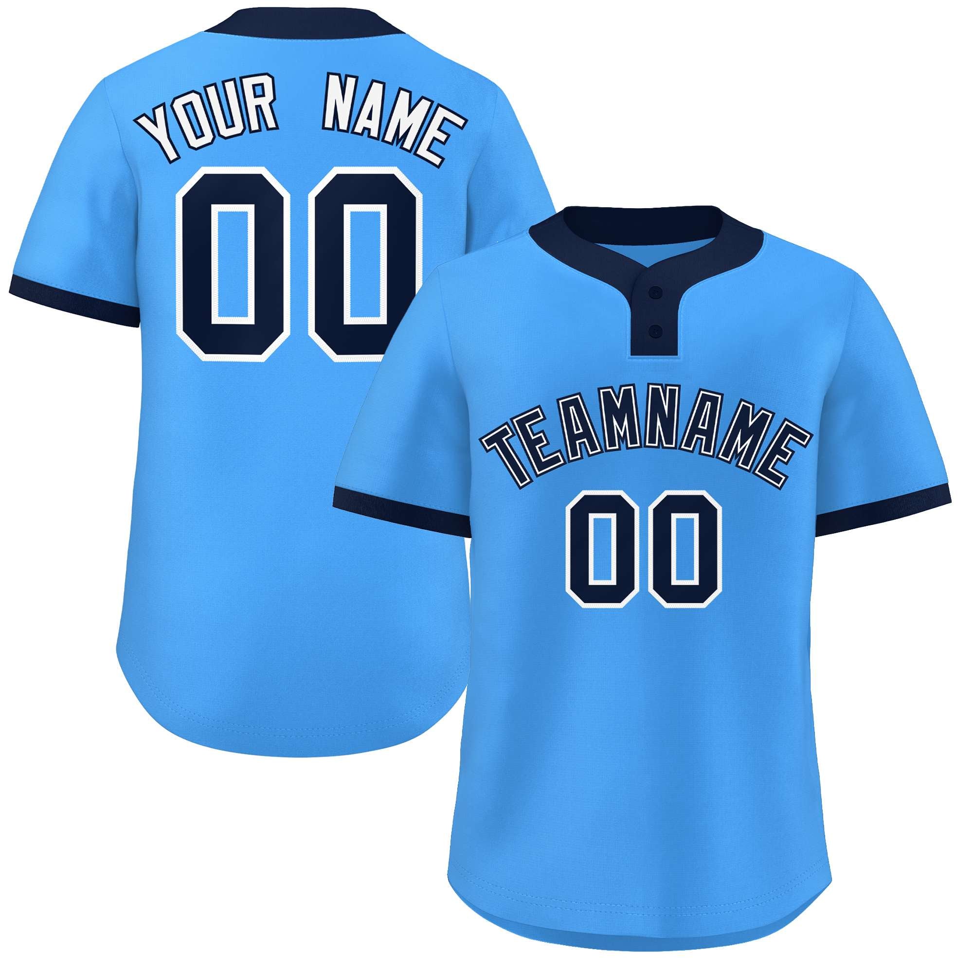 Maillot de baseball personnalisé à deux boutons, bleu marine et blanc, style classique, authentique