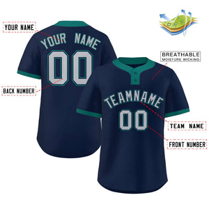 Custom Navy Gray-Aqua Classic Style Authentic Two-Button Baseball Jersey