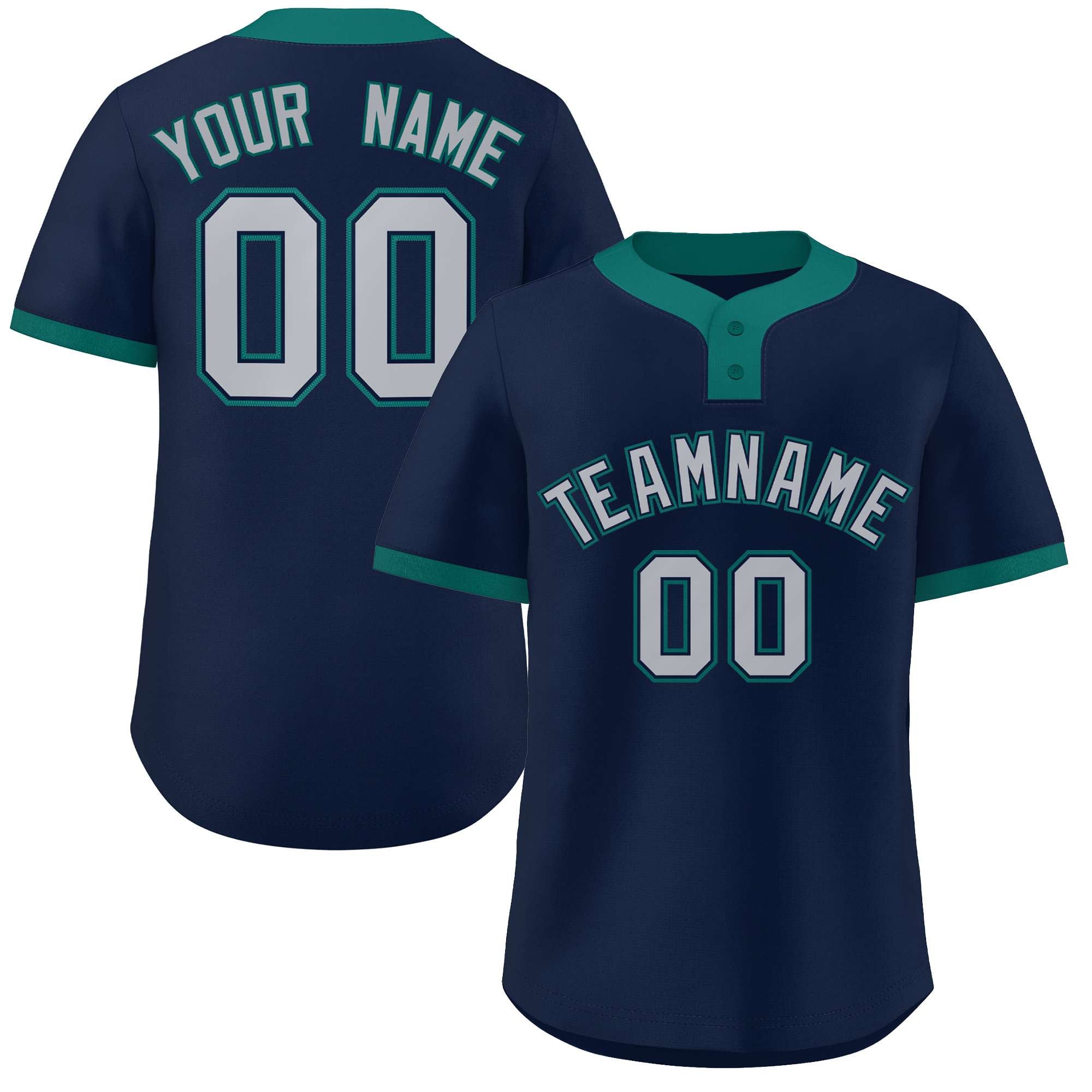 Maillot de baseball personnalisé à deux boutons, gris-aqua, style classique, personnalisé