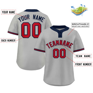 Custom Gray Red-Navy Classic Style Authentic Two-Button Baseball Jersey