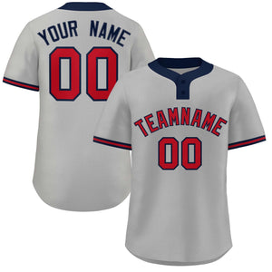 Custom Gray Red-Navy Classic Style Authentic Two-Button Baseball Jersey