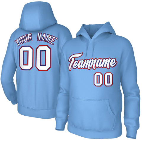 Custom Stitched Powder Blue White-Red Classic Style Sweatshirt Pullover Hoodie