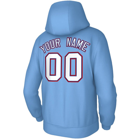Custom Stitched Powder Blue White-Red Classic Style Sweatshirt Pullover Hoodie