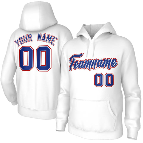 Custom Stitched White Royal-White Classic Style Sweatshirt Pullover Hoodie
