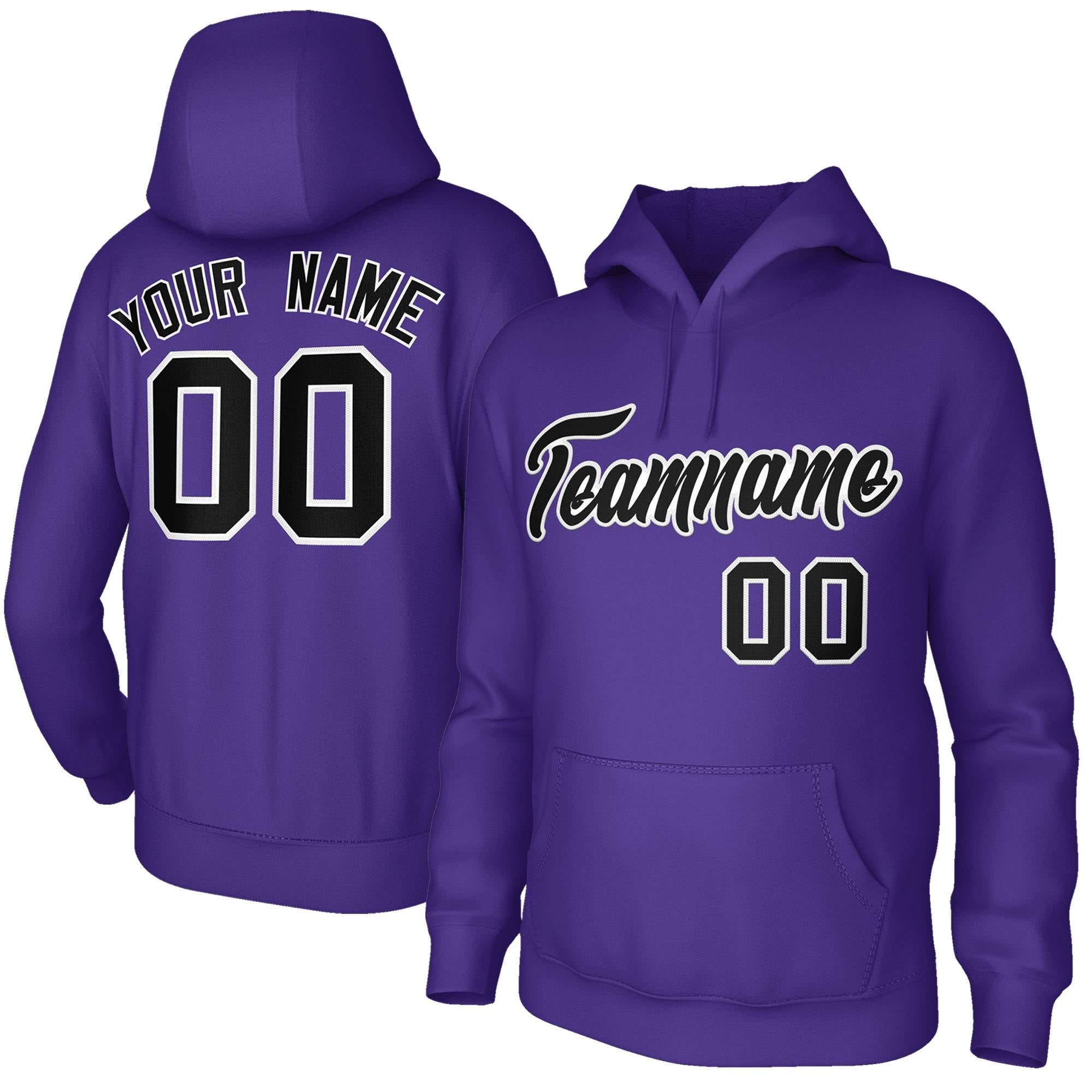 Custom Stitched Purple Black-White Classic Style Sweatshirt Pullover Hoodie