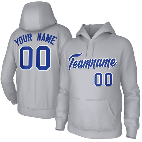 Custom Stitched Gray Royal-White Classic Style Sweatshirt Pullover Hoodie