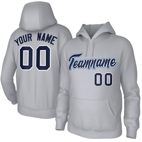 Custom Stitched Gray Navy-White Classic Style Sweatshirt Pullover Hoodie