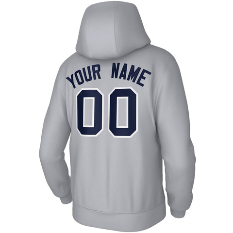 Custom Stitched Gray Navy-White Classic Style Sweatshirt Pullover Hoodie