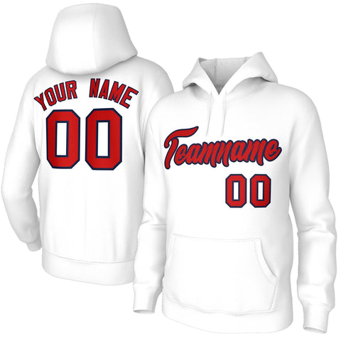 Custom Stitched White Red-Navy Classic Style Sweatshirt Pullover Hoodie
